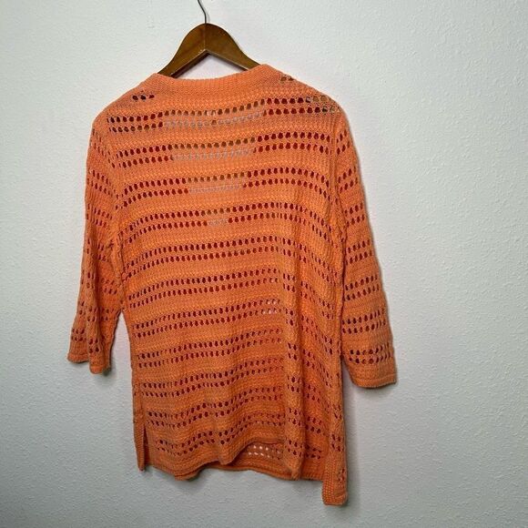 Chico’s Coral Open Knit Linen Crochet V Neck Beachy Top‎ Size 2 (L) - Picture 8 of 13